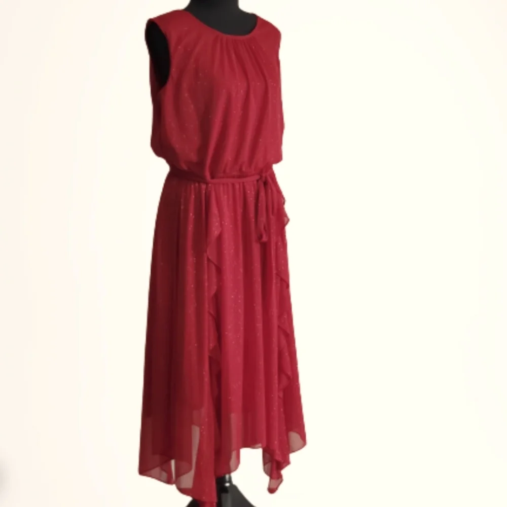 RED SLEEVELESS GLITTER COCKTAIL MIDI DRESS ( SIZE 14 ) - Picture 1 of 6